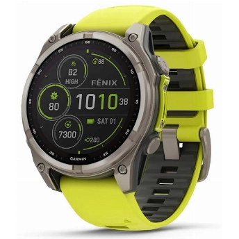 Умные часы Garmin Fenix 8, 47 мм, AMOLED, Solar Sapphire Titanium with Spark Yellow/Graphite Silicone Band, Желтый/Графитовый