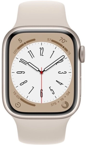 Умные часы Apple Watch Series 8 45 мм, S/M 130-180 мм, Aluminium Case with Sport Band, Starlight