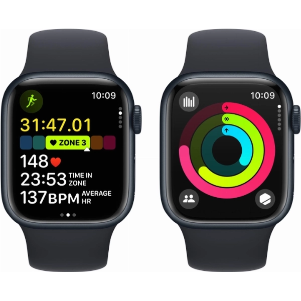 Умные часы Apple Watch Series 9 41 мм, S/M 130-180 мм, Aluminium Case with Sport Band, Midnight