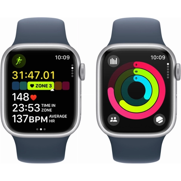 Умные часы Apple Watch Series 9 41 мм, M/L 160-210 мм, Aluminium Case with Sport Band, Silver